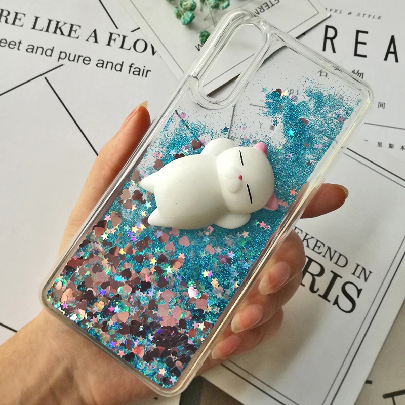 3D Squishy Cat Cases For Huawei P smart P8 p9 lite mini 2017 Liquid Glitter Cover Honor 8 lite 8 pro 9 10 V10 6A 6X 5A 5X 5C 4A (16)