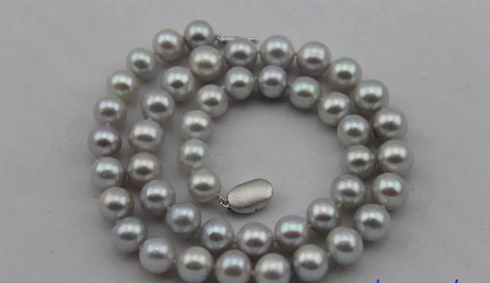 

fresh water pearl necklace 9-10mm Natural Gray Good Quality 17.5