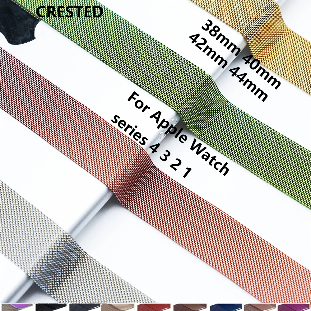 

CRESTED Strap For Apple Watch band 44 mm 38mm Milanese Loop apple watch 4 3 iwatch band 42mm 40mm Stainless steel bracelet belt