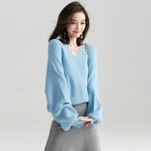 Sweaters Fashion 2018 Women Autumn New V-neck Loose Casual Sweater Slim Section Pullover Lazy Sweater Women