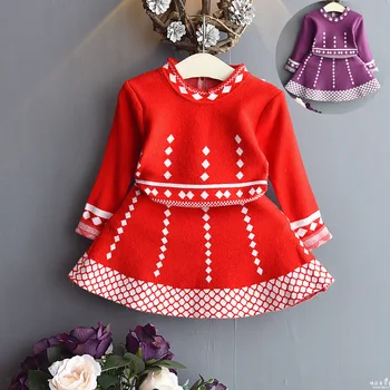

Baby Long Sleeve Toddler Dress Geometric Knitted Princess Girls Christmas Dress Autumn Winter Kids Clothes Girls Dresses