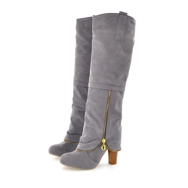 Модная обувь для отдыха, обувь Винтаж женские замшевые зимние женские сапоги до колена обувь на квадратном каблуке на высоком каблуке m557 - Цвет: Серый