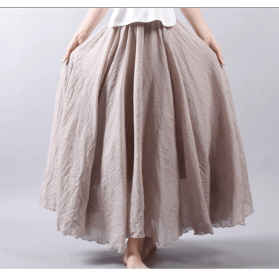 Хлопковая льняная юбка макси женские весенние летние резинка на талии винтажные однотонные гофрированные длинные юбки Mori Girl Пляжная Юбка