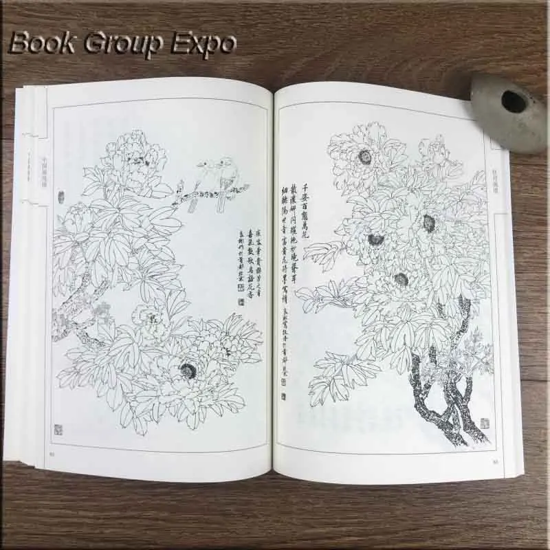 A Hundred Pictures of Flower Peony Tradition Chinese Bai Miao Gong Bi Line Drawing Painting Art Book A Hundred Pictures of Flower Peony Tradition Chinese Bai Miao Gong Bi Line Drawing Painting Art Book
