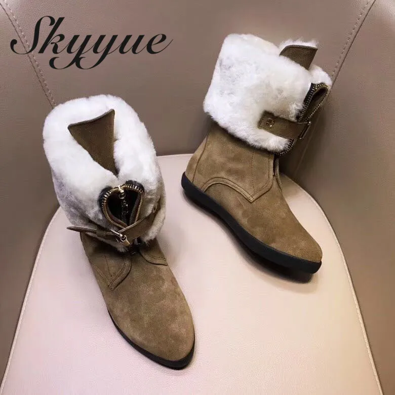 

SKYYUE New Genuine Leather Round Toe Zip Women Boots Comfortable Sheep Fur Women Warm Boots Shoes Women