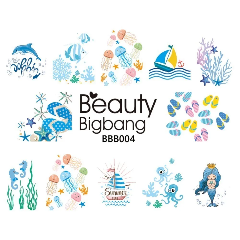 BeautyBigBang 1 лист наклейки для ногтей Переводные картинки Русалка гиппокамп Морская звезда переводные наклейки для ногтей художественное украшение - Цвет: 4