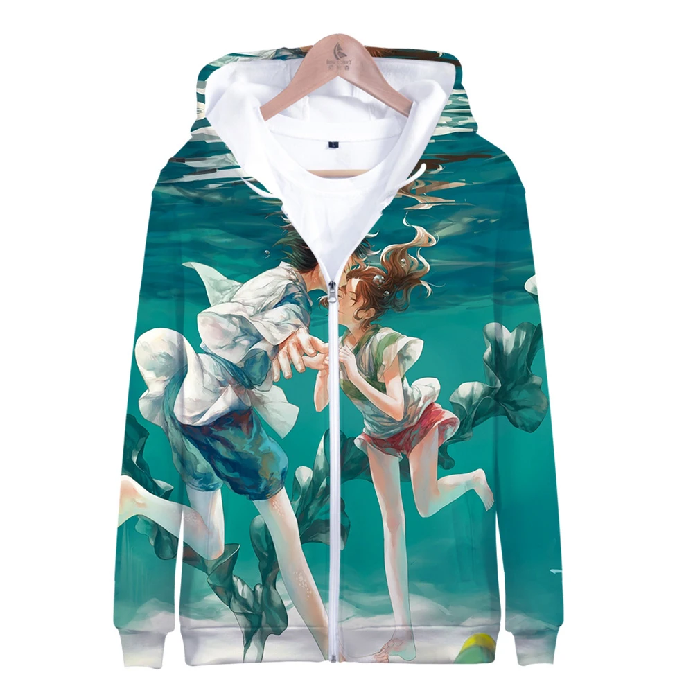 

2019 3D Print Spirited Away Personality hip hop zipper Sweatshirts fashion high quality Popular anime design casual high street