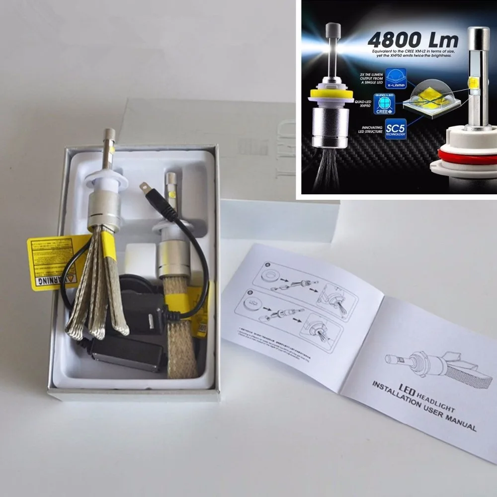 

1 Set Error Free R3 CREE XHP50 Chip 80W 12000lm 12V H4 H7 9005 9006 H8 H9 H11 9012 adapter LED AUTO headlamp bulb Free shipping