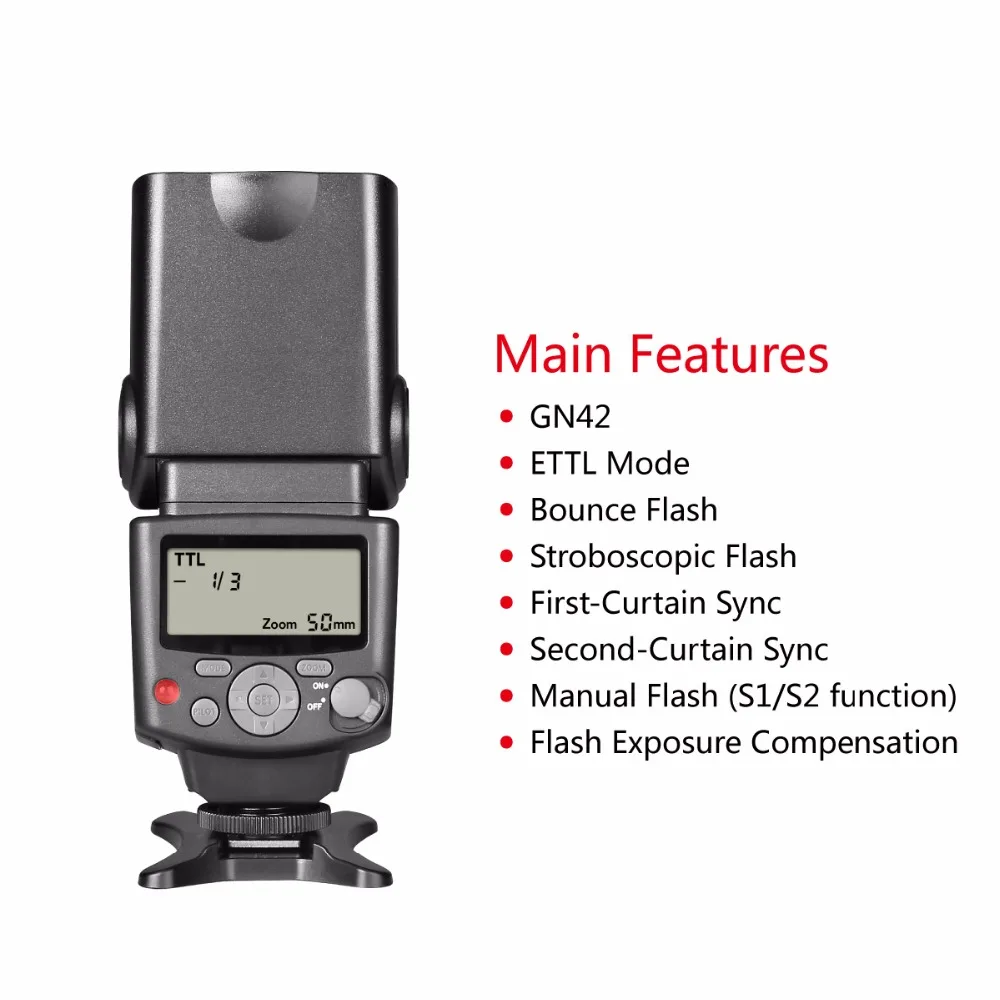  Voking VK430 E-TTL LCD Display Speedlite Shoe Mount Flash for Canon Eos Digital DSLR Camera with St
