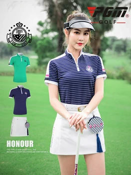 

2019 new ladies golf sportswear summer zip collar striped short-sleeved T-shirt breathable quick-drying golf Sports shirt Tops