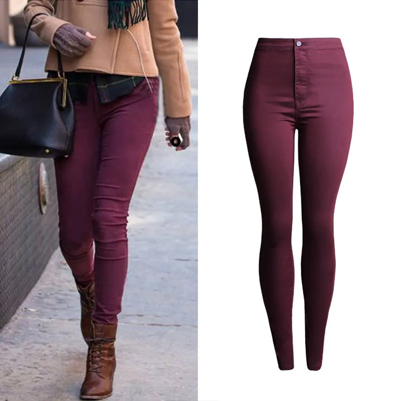 2016 New Wine Red Women Pants Jeans 