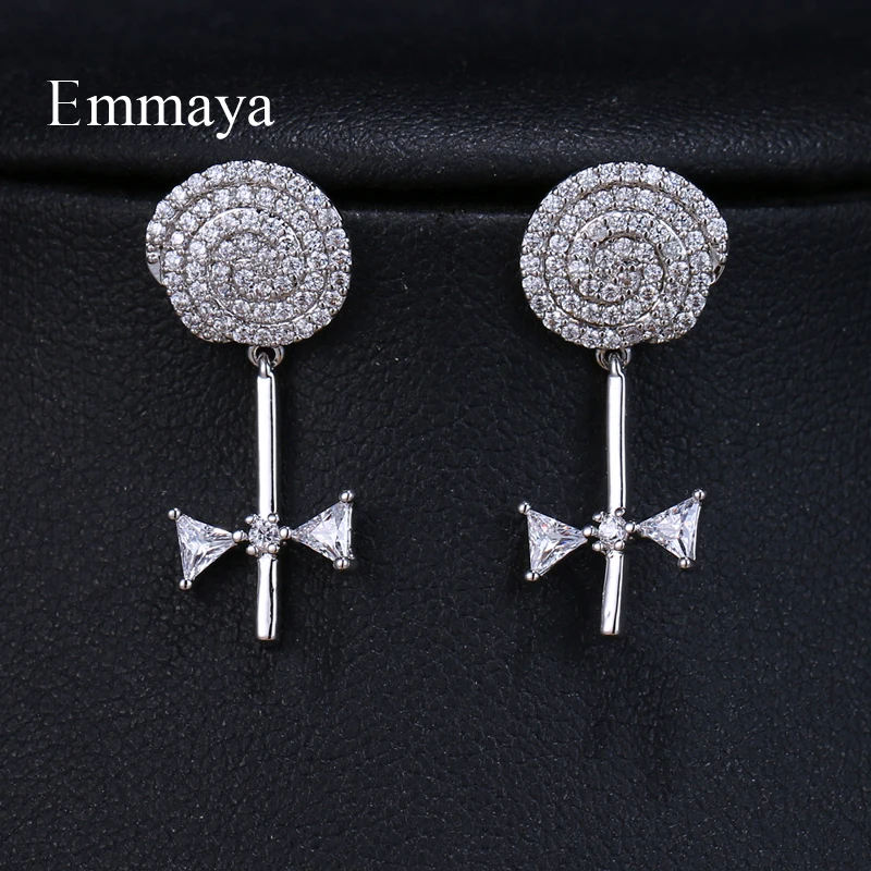 

EMMAYA New Arrival Shiny Lolly Pop CZ Dangle Earrings For Women Fashion Silver Color Big Brand Earring Brincos Party