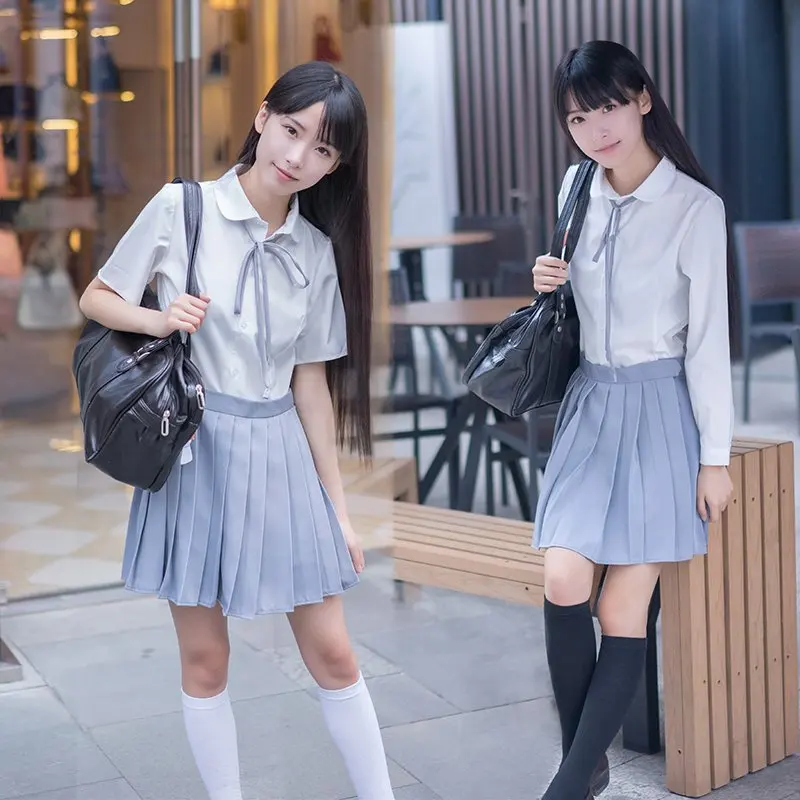 Корейская школьная форма, костюм для выступлений, студенческий костюм, Женская японская школьная форма, белая рубашка+ юбка+ воротник, веревка+ носки