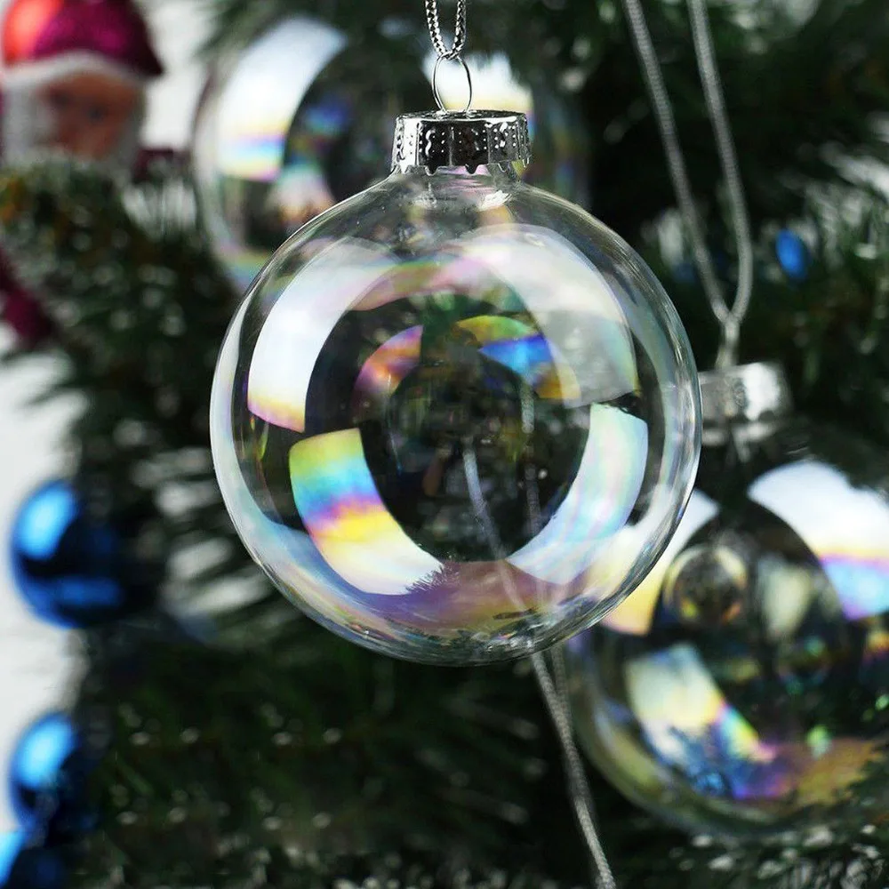 Bola de cristal de Navidad de 6 piezas decoración de cristal transparente adorno de Navidad colgante boda DIY fiesta de suministro de evento redondo Bola de memoria