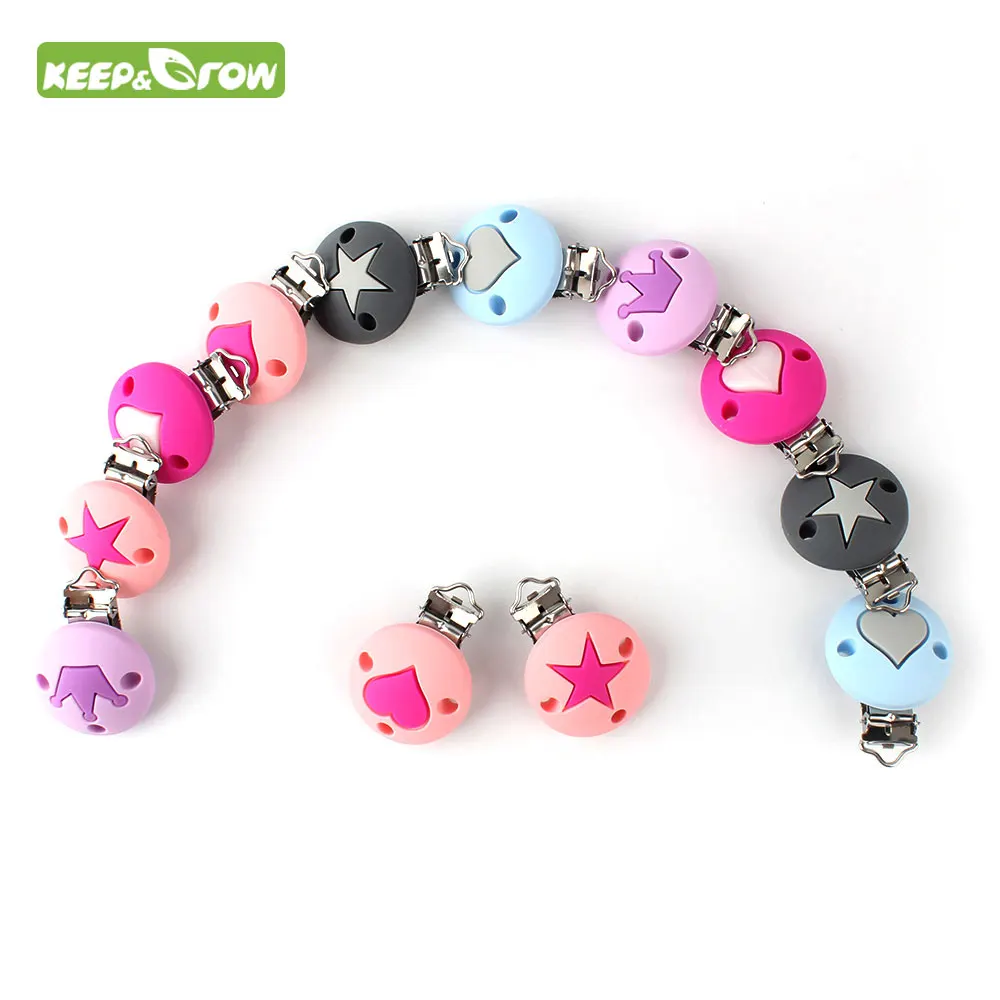 

KEEP&GROW 10Pc Round Shaped Pacifier Clips Baby Silicone Beads Pacifier Holder Food Grade Baby Teethers DIY Nipple Chain Tools