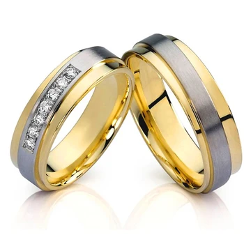 

Tungsten style Wedding Rings Alliance stainless steel jewelry couple ring set for men and women Gold Color