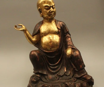 

15" China Chinese Buddhism Folk Bronze Gild eighteen arhat Buddha Statue