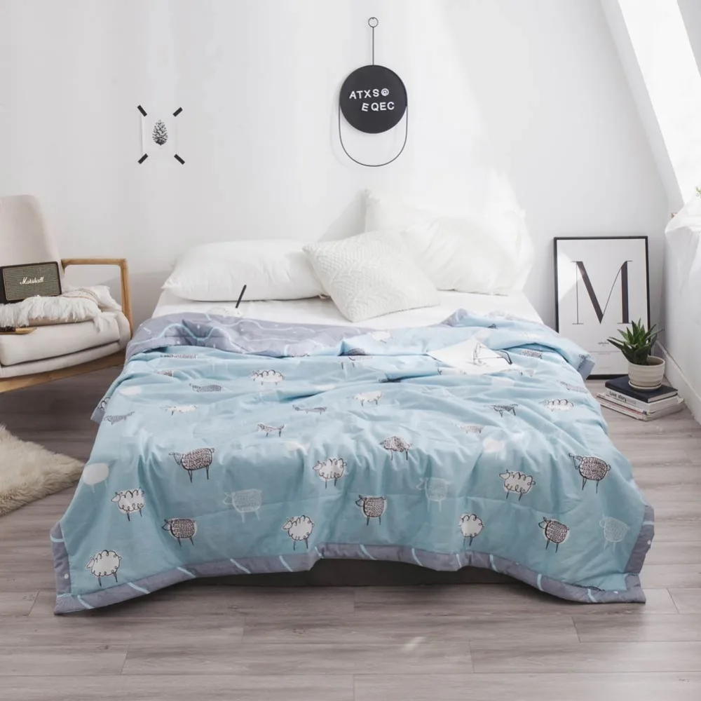 

2019 Sheep Light Blue Thin Summer Quilt Air-condition Stitching Comforter Cotton Fabric Polyester Twin Full Queen Size