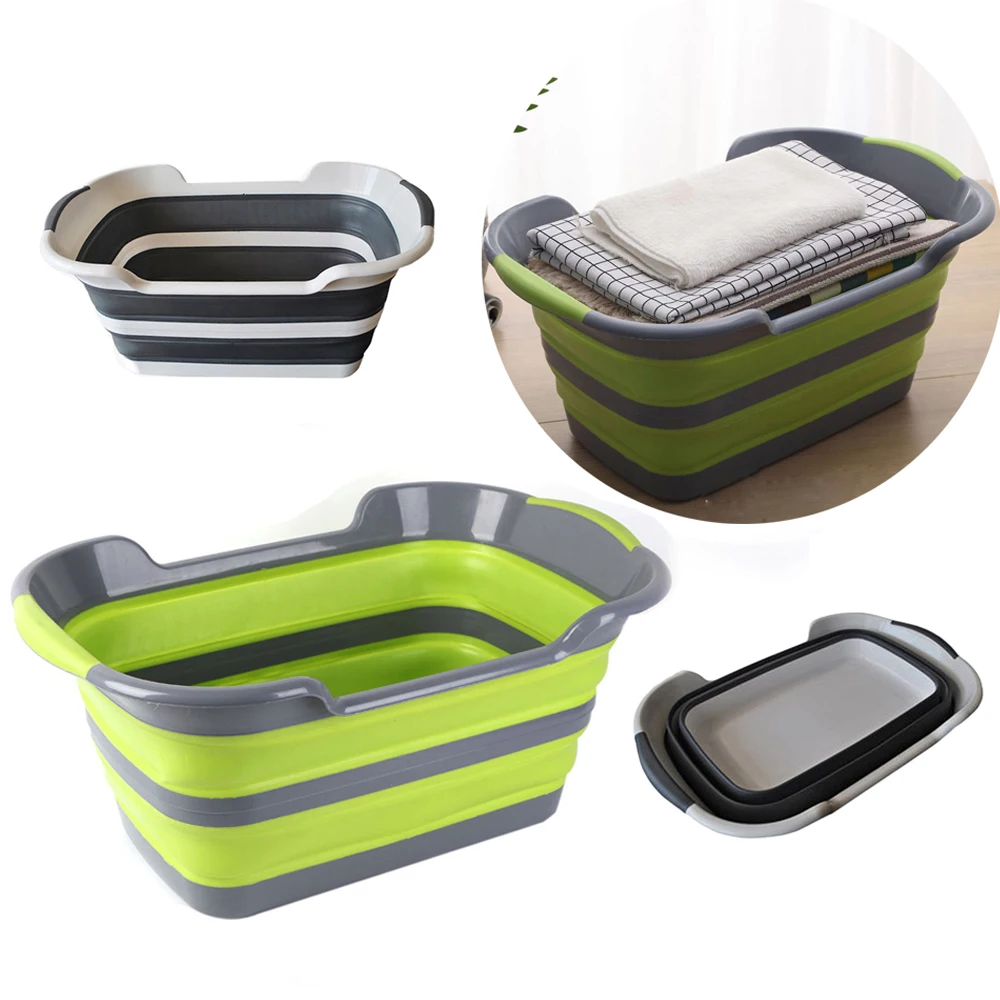 1pc Saving Space Collapsible Green//Blue Laundry Basket For Storing Dirty Clothes