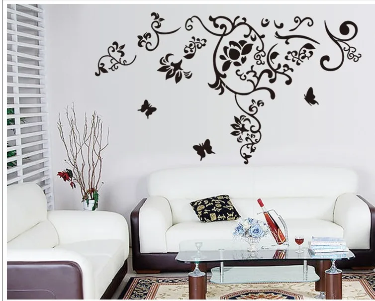 145*92CM Classical black flower vine wall sticker home decoration wall