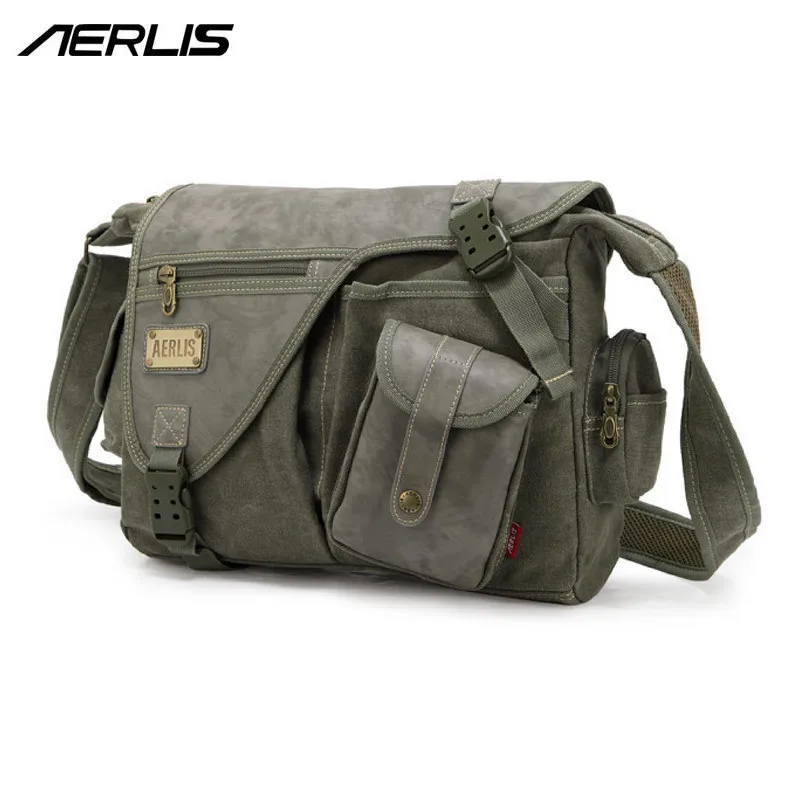 

AERLIS Brand Handbag Men Messenger Shoulder Bags Casual Male Canvas Leather Satchel Travel Cross Body Bag Vintage Briefcase 4309