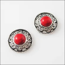 6 шт. Ретро, тибетский серебряный красный круглый Подвески соединители 18 мм