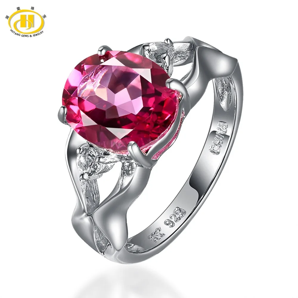 

Hutang New Fashion Rings 3.97ctw Pink Topaz Ring Solid 925 Sterling Silver Genuine Gemstone Fine Jewelry Women's Wedding Ring