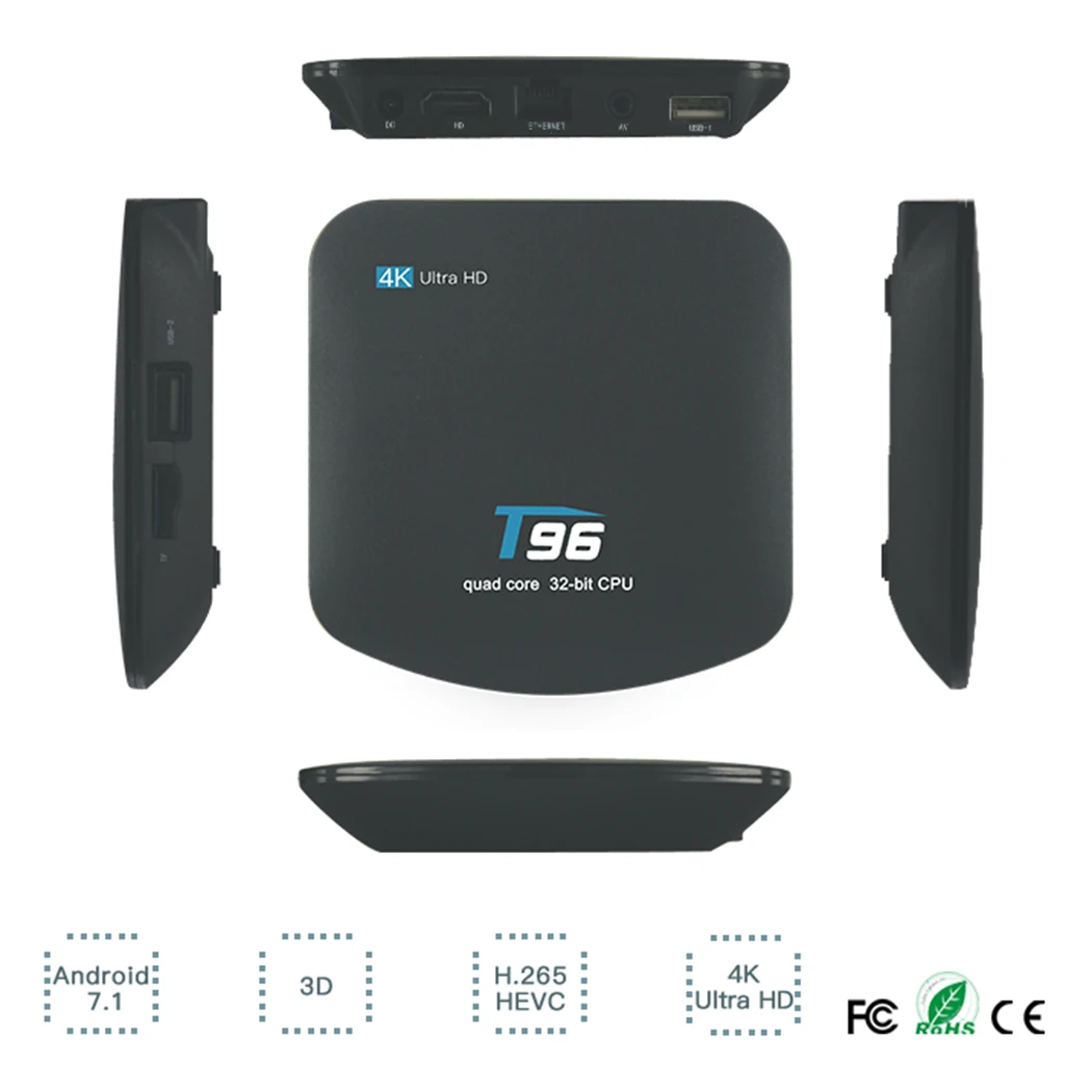 

Android 7.1 Set Top TV Box Free Sat NewBluetooth T96 CPU H3 1+8 4 K HD Flash Storge Black Set Top TV Support TF U Disk