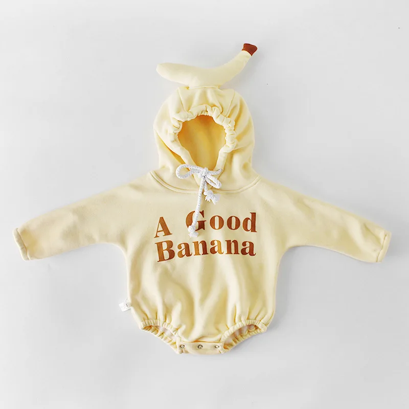 

Ins Hot Style Children Infant Clothing Winter Banana Wind Baby Clothes Girls Boys Cute Ear Hooded Jumpsuit Romper Fleece
