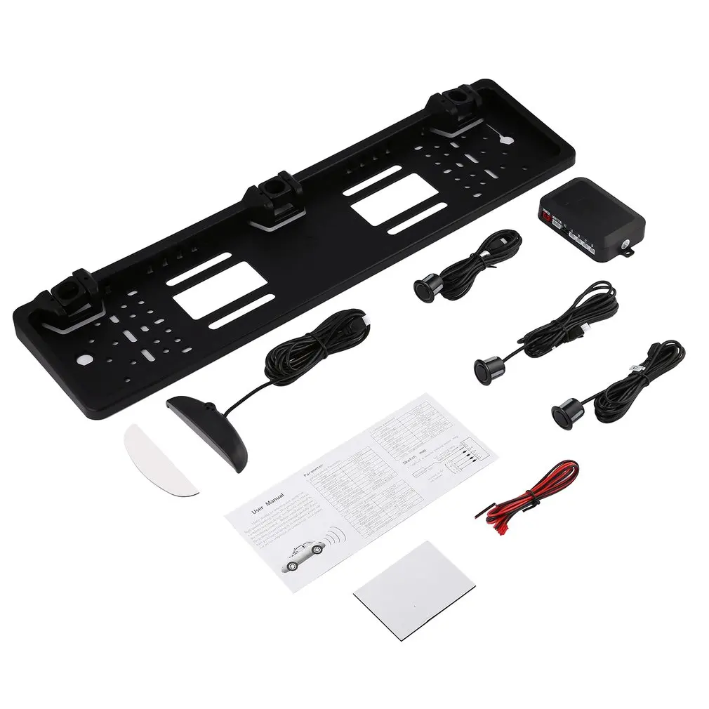 

Car Parking Sensor System with 3 Ultrasonic Sensor on EU Plate Frame LED Reversing Radar Vehicle European License Plate Frame