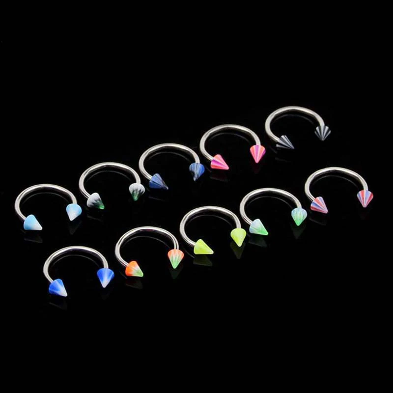 

10pcs/lot Steel Assorted Colors Spike&Ball Horseshoe Piercing Circular Barbell Nose Hoop Ear Cartilage Tragus Ring Body Jewelry