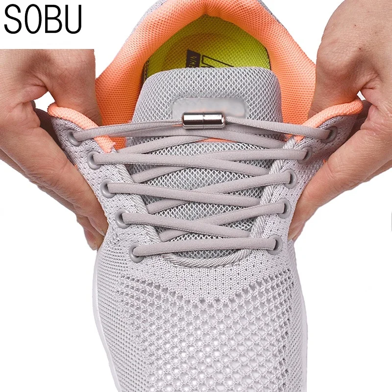

1Pair No Tie Shoelaces Elastic Metal Lock Round Shoe Laces Kids Adult Sneakers Quick Shoelace Shoe Laces Strings Free shipping