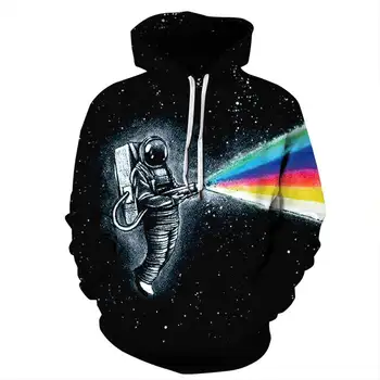 

New Hoodies Men/Women 3D Sweatshirts Printed Astronauts Hoody Unisex Hooded Tracksuits Tops Autumn Black Fitness Couples Coat