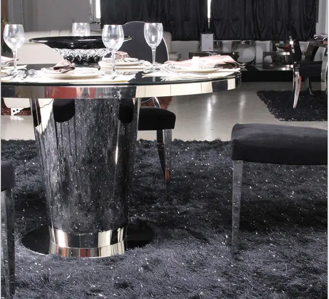 Stainless steel Dining Room Set Home Furniture minimalist modern glass dining table and 4 chairs mesa de jantar muebles comedor
