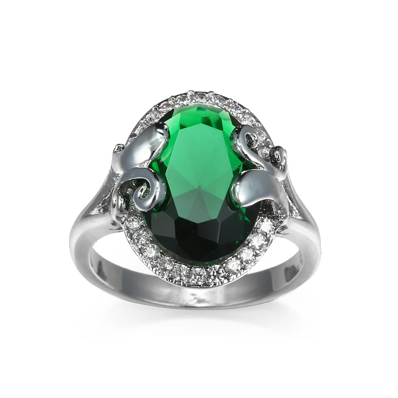 

Luxury Cut Green stone Wedding Bands silver color round zircon rings for ladies attending cocktail party Fine Jewelry