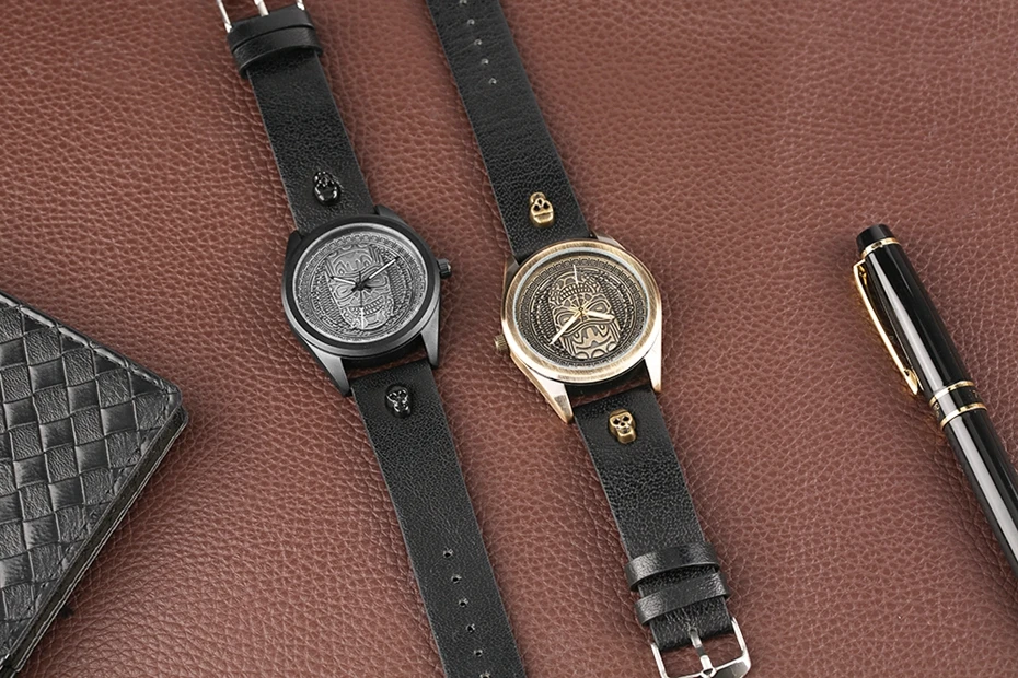 Retro Bronze Skull Head Skeleton Watch Men Clock Man Unique Punk Style Quartz Round Dial Creative Ghost Leather Men's Wristwatch 2018 (18)