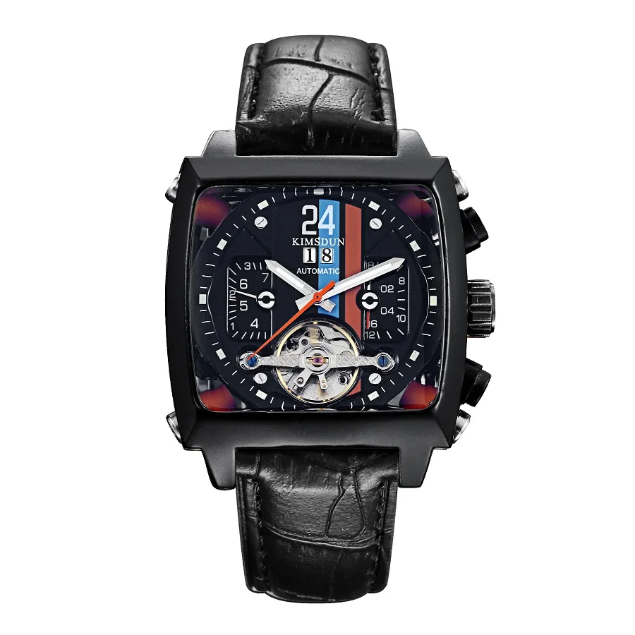KIMSDUN الرجال ووتش التلقائي توربيون الأزياء الفاخرة العلامة التجارية جلد رجل الرياضة الساعات رجل الميكانيكية ووتش Relogio Masculino