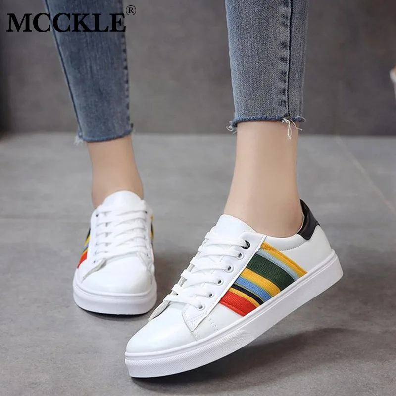 

MCCKLE Flat Shoes Sneakers Woman Platform Vulcanized Shoes Female Shallow Comfort Lace Up Walking Ladies Casual Footwear Autumn