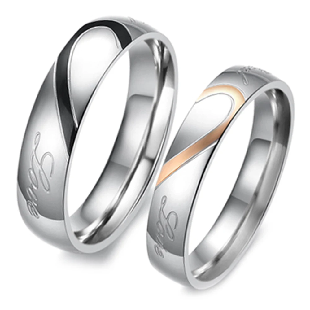 

1Piece Couple Ring Quality Stainless Steel Heart Alliance Ring For Women Men
