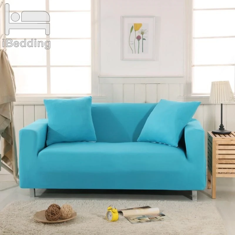 

Sky Blue Solid Simple Stretch Sofa Protector Cover for Living Room Sofa Slipcovers Sectional L Shape Sofacover 1/2/3/4 Seater