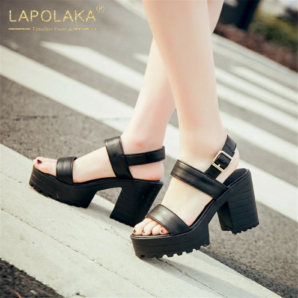 

Lapolaka New Arrivals Large Size 34-43 Hot Sale Platform Buckle Strap Shoes Woman Sandals Square Heels Summer Sandals Woman