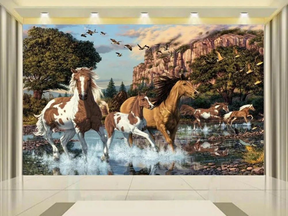 

3d wallpaper custom mural non-woven photo flying geese horses TV background painting 3d wall mural wallpaper for living room