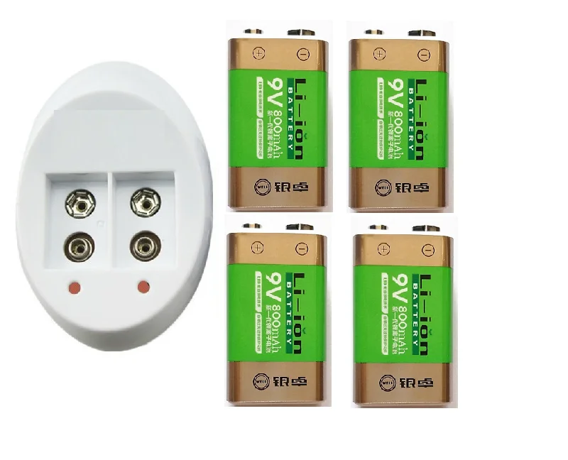 Vente 4 pcs Puissance Batterie 6F22 9 V Li ion Lithium 800 mAh Chimie Rechargeable Batterie Pour Électronique Instruments +