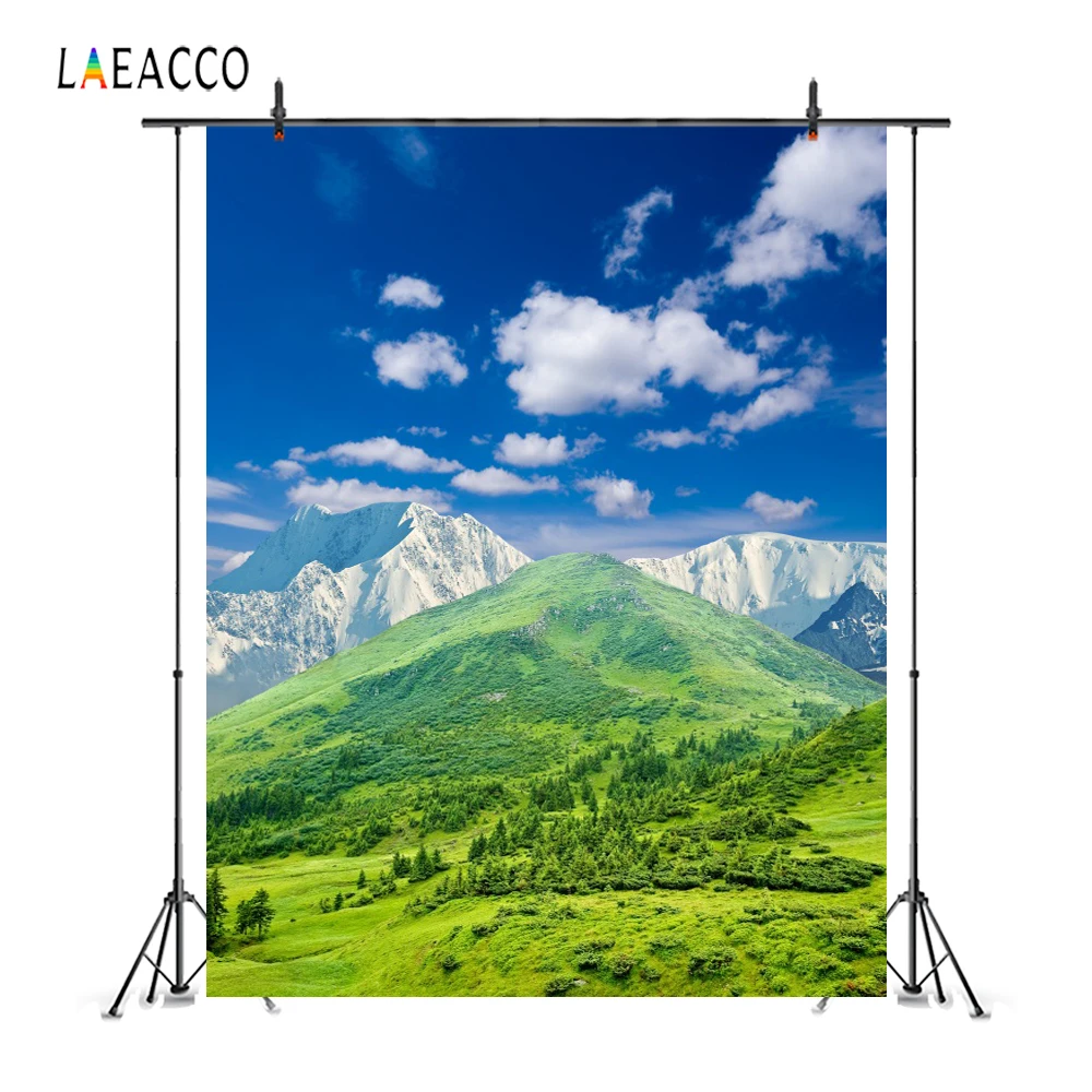 

Laeacco Blue Sky Clouds Green Mountain Trees Scenic Photography Backgrounds Customized Photographic Backdrops For Photo Studio