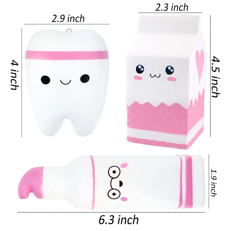 3 шт. Jumbo медленная Растущая игрушка, Kawaii зубная паста зубы молочная коробка Squeeze Squishy игрушка для детей подарок, украшение дома или снятие стресса