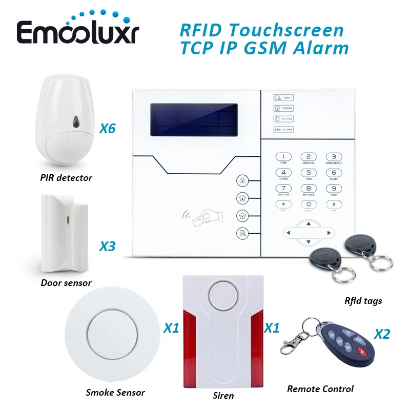 DIY Home Alarm System TCP IP GSM Alarm with Outdoor Siren and Smoke