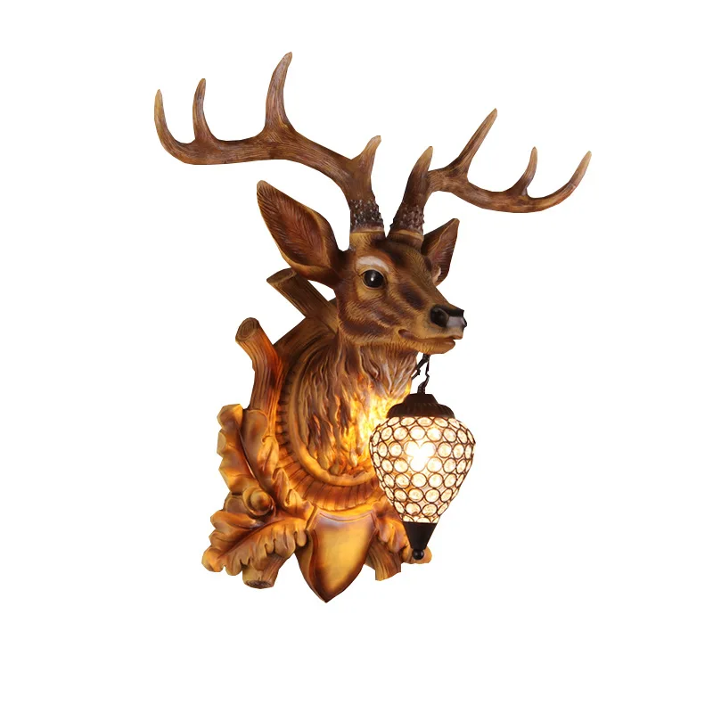 KINLAMS Country Style Vintage Antler Wall Lamp Personality Deer Lamp For Bedroom Buckhorn Wall Lamp Fixture With E14 Bulb