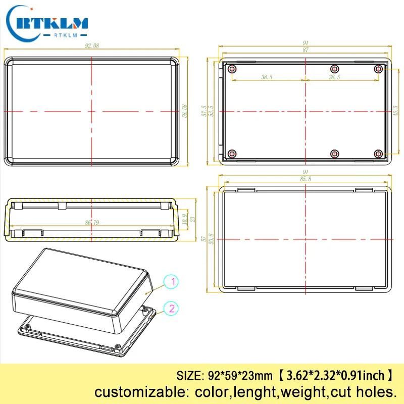 Пользовательский пластиковый корпус abs пластиковая электрическая коробка распределительная коробка DIY настольный корпус маленький настольный корпус 92*59*23 мм