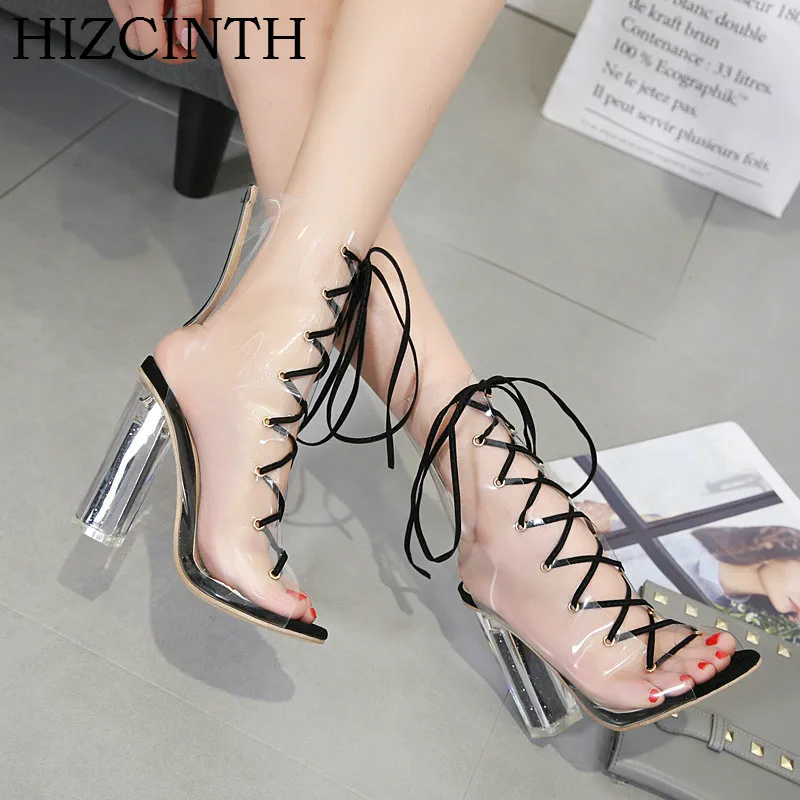 

HIZCINTH High Heels Sandals Women 2018 Summer Shoes Transparent Cross Straps Sexy Hollow Out Sexy Cool Sandals Boots Sandalias