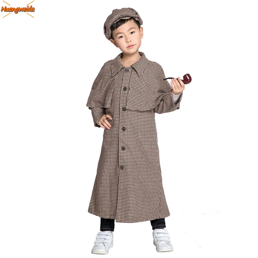 

Sherlock Holmes Costumes Boys Holmes Robe Costumes For Kids Fancy Party Dress Holmes Detective Cosplay Hat Props